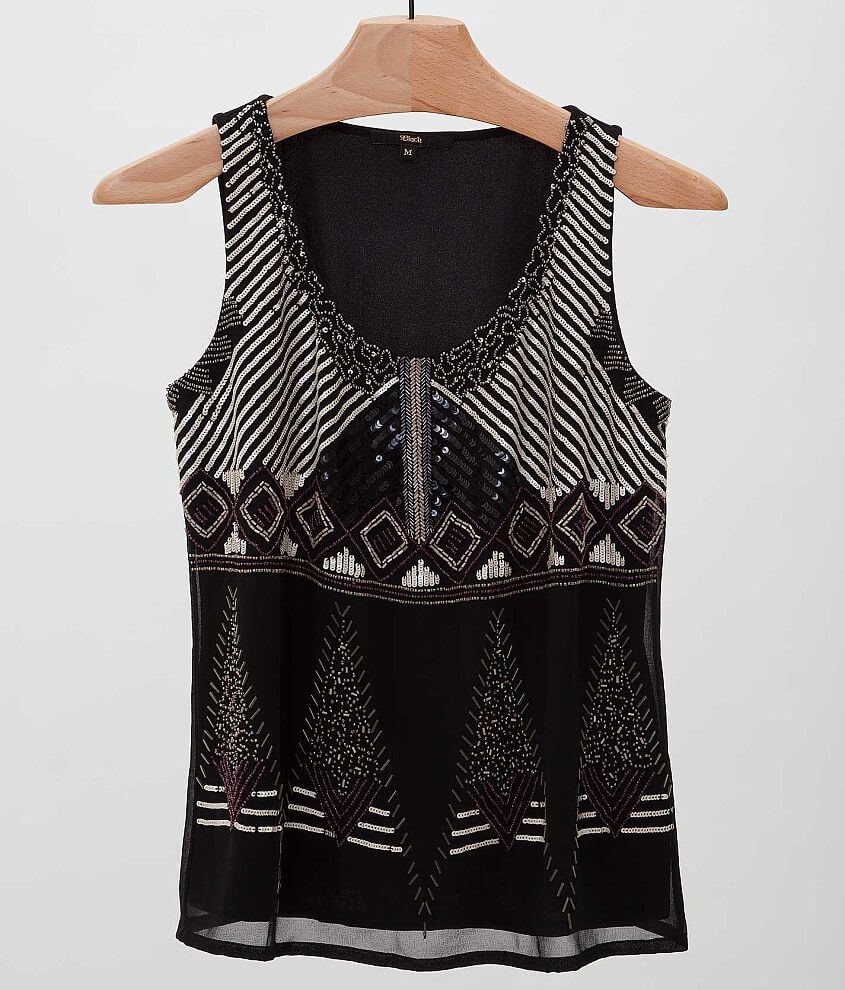 Black Embellished Tank Top front view