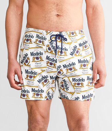 Bioworld® Modelo™ Labels Swim Trunks front view