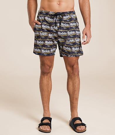 Bioworld Modelo™ Labels Stretch Swim Trunks front view