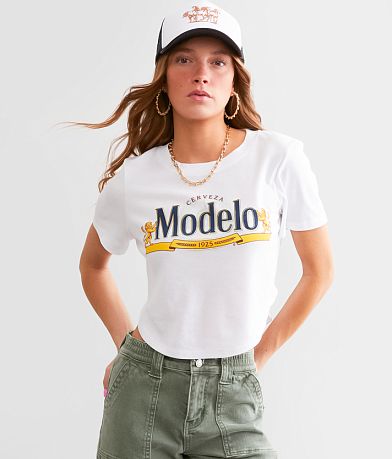 Bioworld® Modelo® 1925 Cropped Baby T-Shirt front view