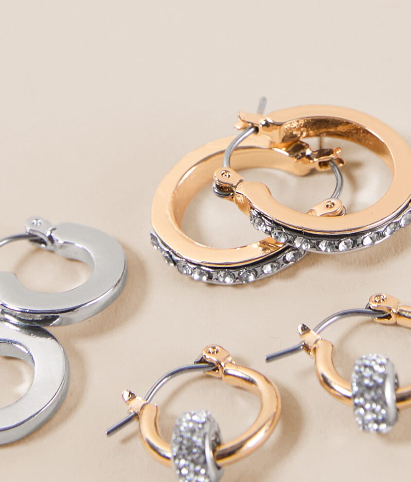 3 Pack Mixed Glitz Hoop Earring Set