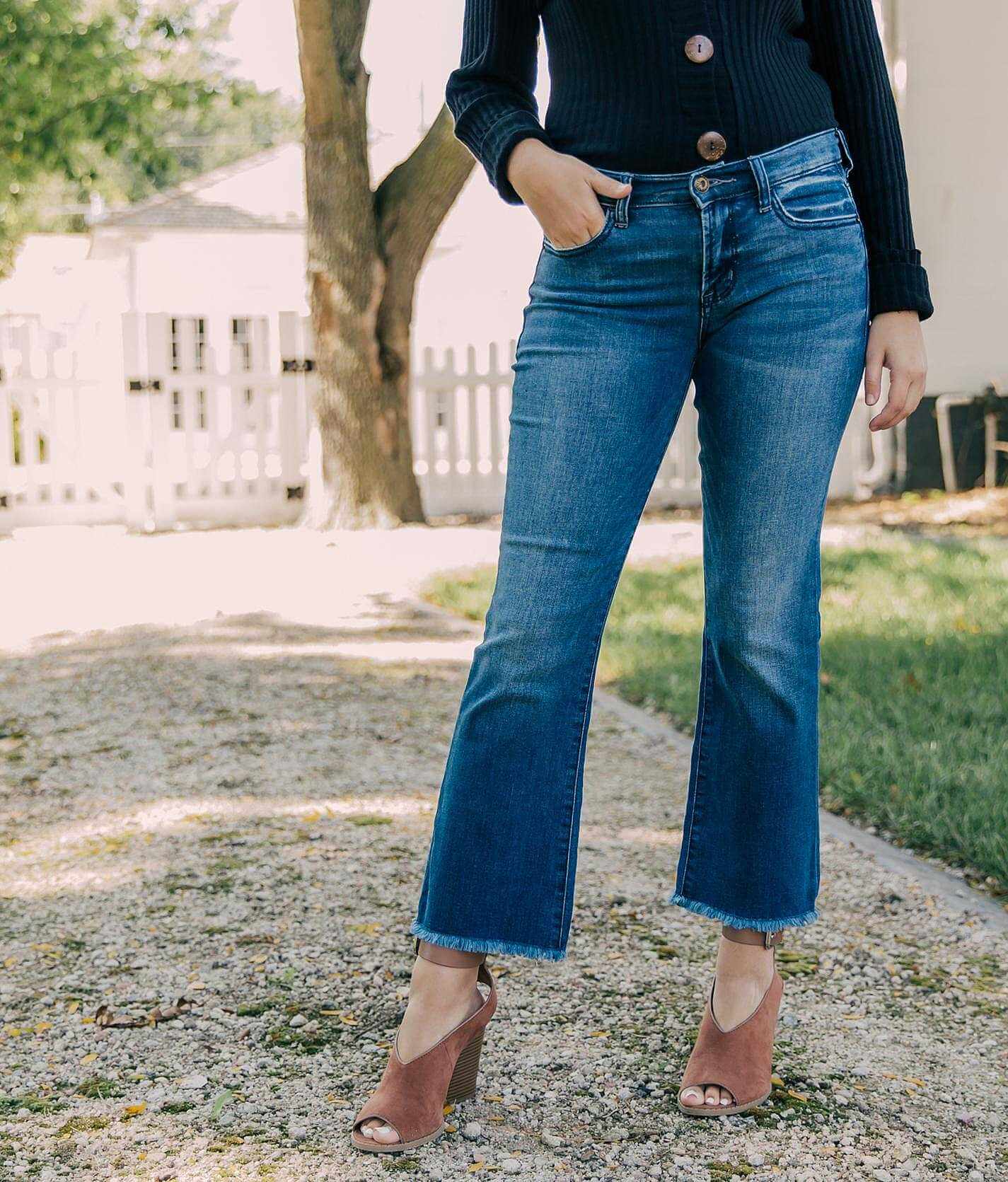 mid rise crop flare jeans