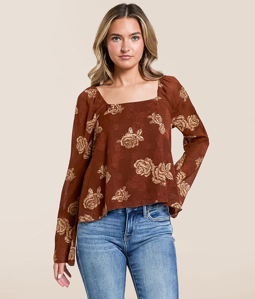 Floral Jacquard Chiffon Top