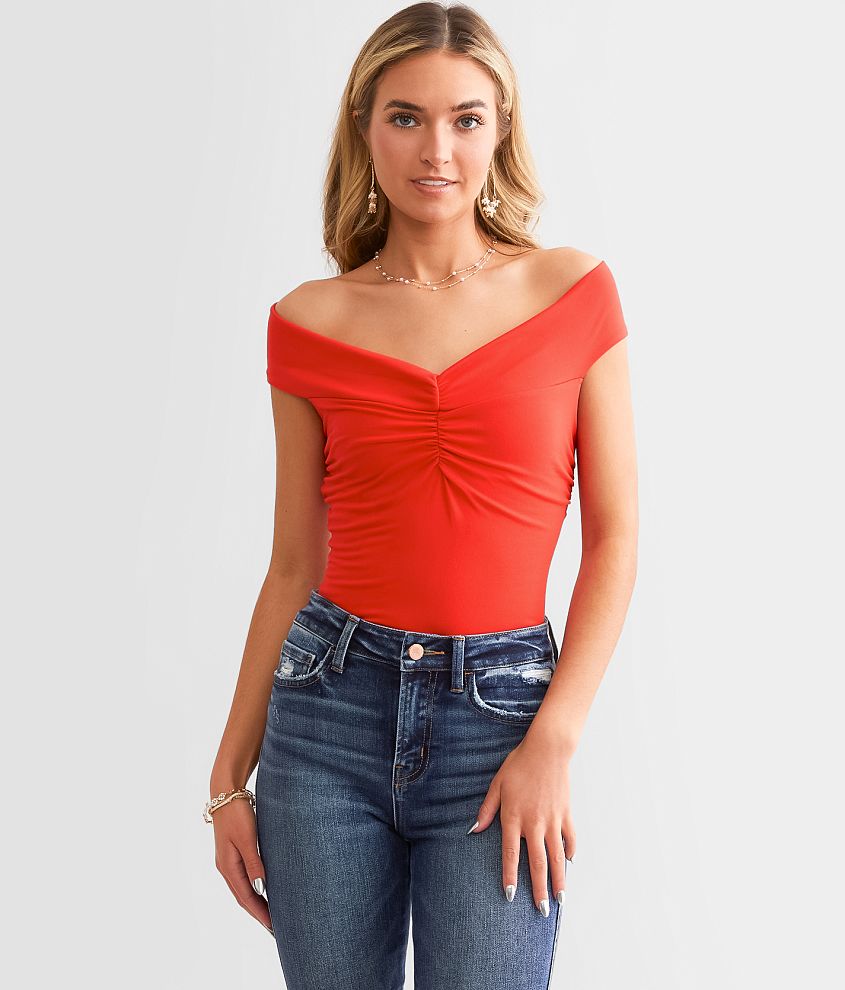 Blue Blush Off The Shoulder Top front view