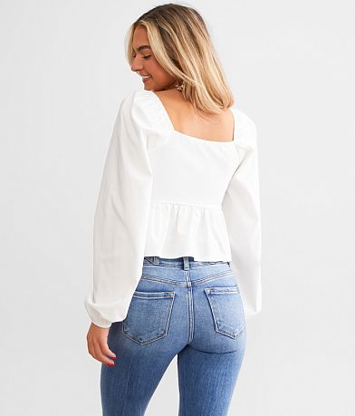 Blue Blush Rosette Cropped Peplum Top BACK