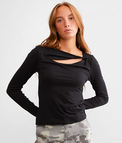 Blue Blush Twisted Cut-Out Rosette Top FULL_LEFT_SIDE