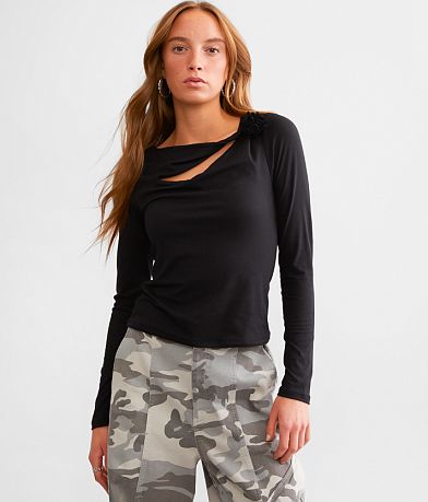 Blue Blush Twisted Cut-Out Rosette Top FULL_RIGHT_SIDE