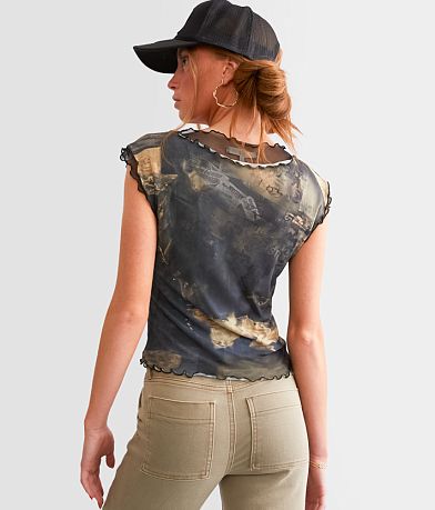 Gilded Intent Mesh Lettuce Trim Tank Top back view
