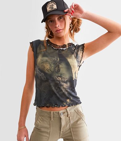 Gilded Intent Mesh Lettuce Trim Tank Top full left side view