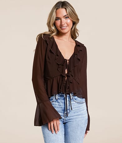 Willow & Root Ruffle Mesh Cropped Top front view