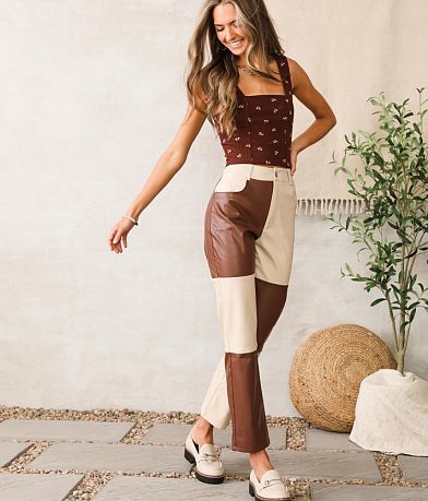 Blue Blush Color Block Pleather Pant misc detail 3 view