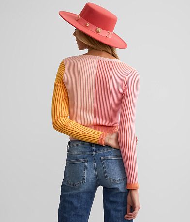 Blue Blush Color Block Cropped Sweater back view