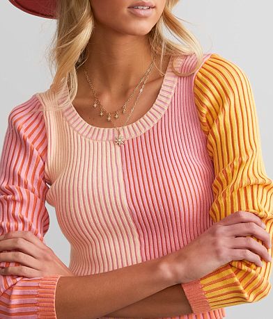Blue Blush Color Block Cropped Sweater misc detail 1 view