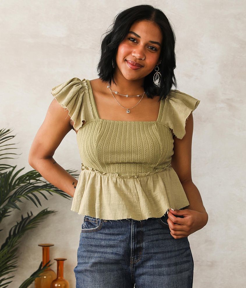 Willow &#38; Root Pieced Peplum Cropped Top front view