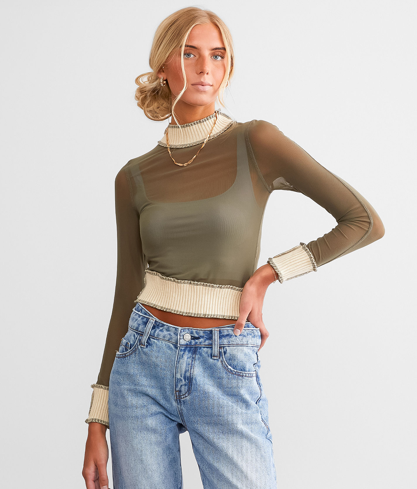 Round Neck Fitted Mesh Top