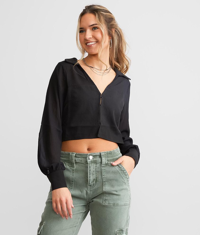 Blue Blush Cropped Sheer Top - Women's Shirts/Blouses in Black