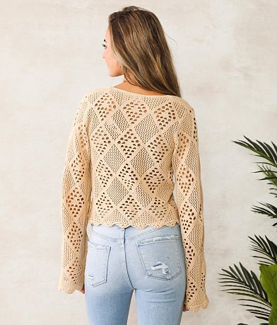 Willow &amp; Root Pointelle Cropped Sweater back view