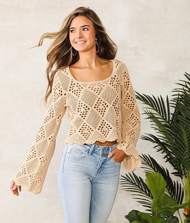 Willow &amp; Root Pointelle Cropped Sweater full right side view