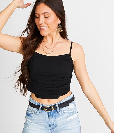 Willow & Root Ruched Mesh Cropped Tank Top front view