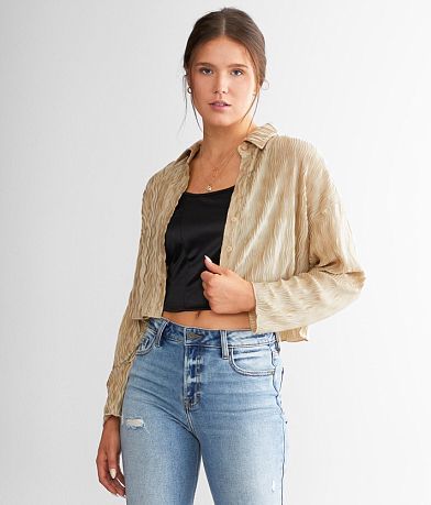 Blue Blush Cropped Satin Blouse front view
