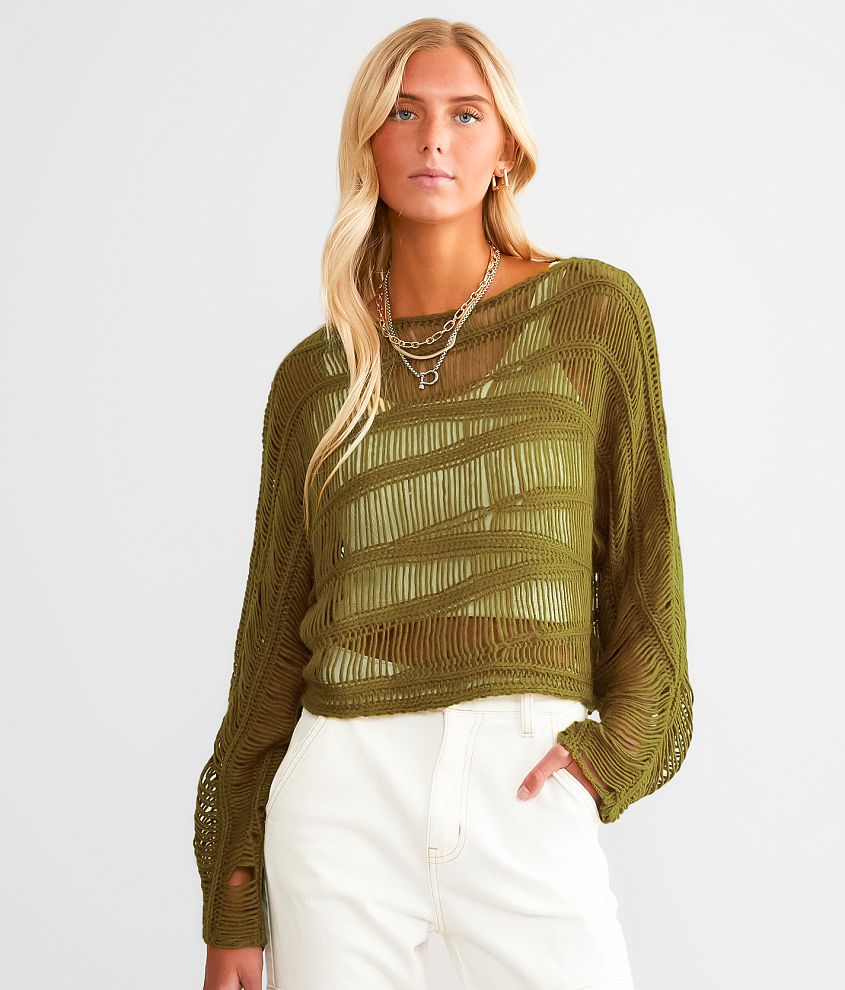 Gilded Intent Wavy Stitch Cropped Sweater front view