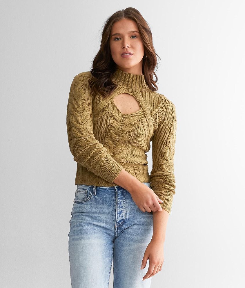 Gilded Intent Fitted Cable Knit Sweater front view