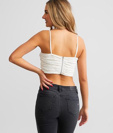 Willow &amp; Root Lace Overlay Corset Cropped Tank Top BACK