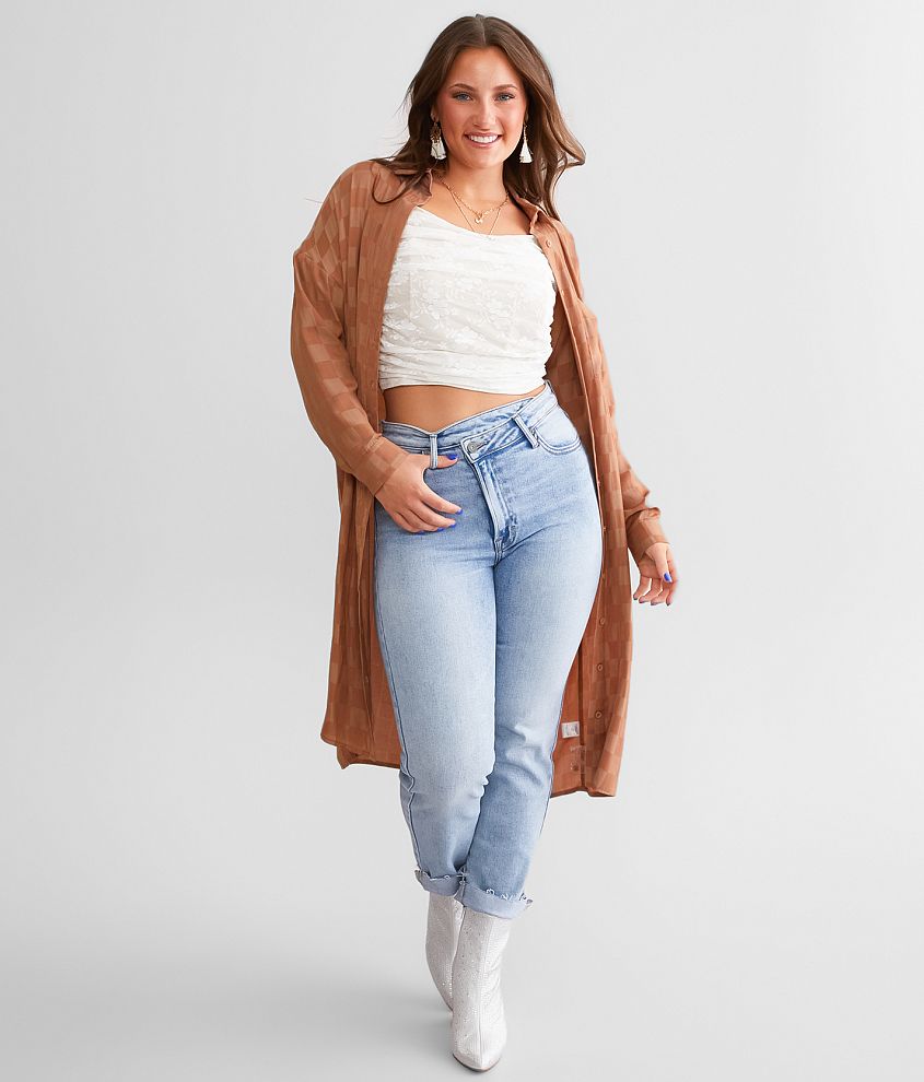 BROWN FLANNEL CROP JACKET - The Copper Closet