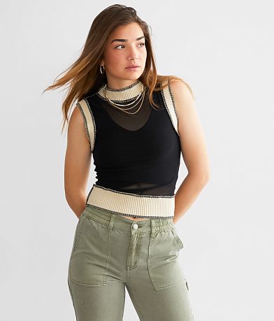 Gilded Intent Mesh Mock Neck Tank Top front view
