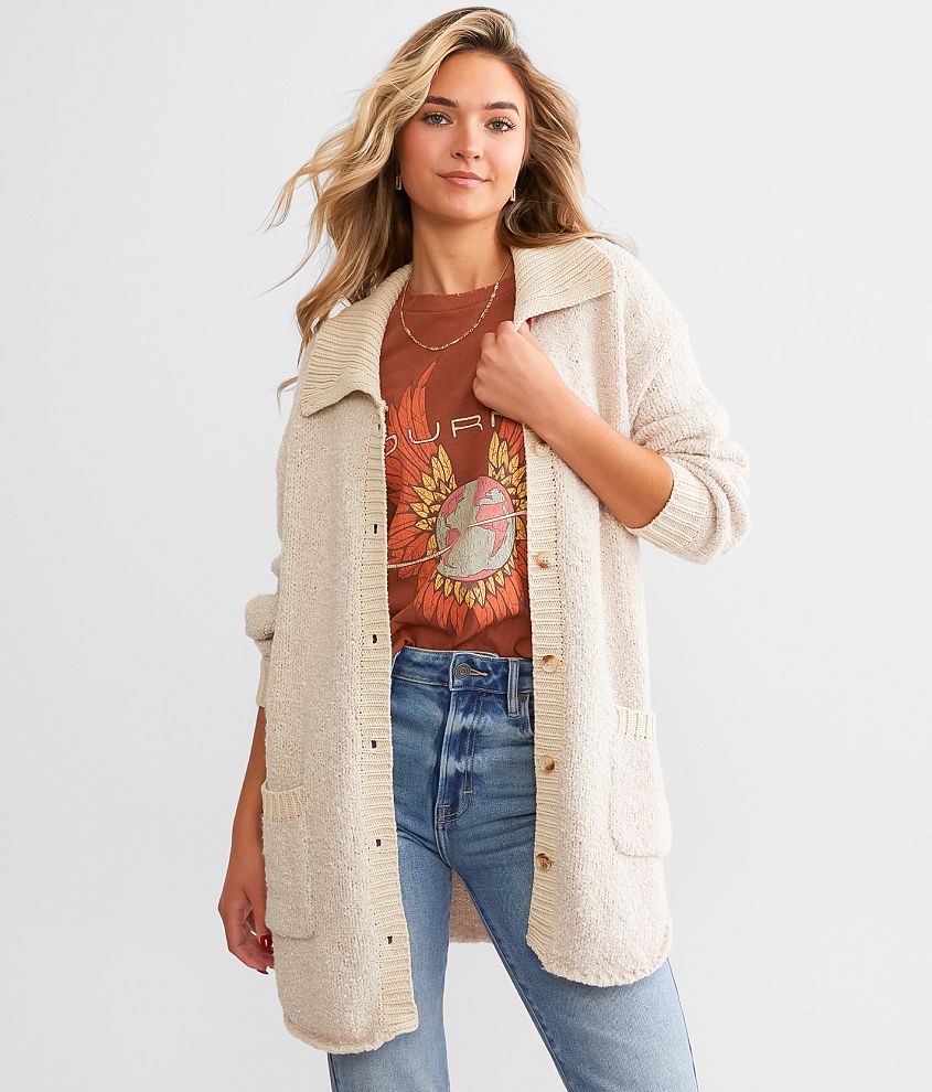 BKE Collared Cardigan Sweater - Women's Sweaters in Beige