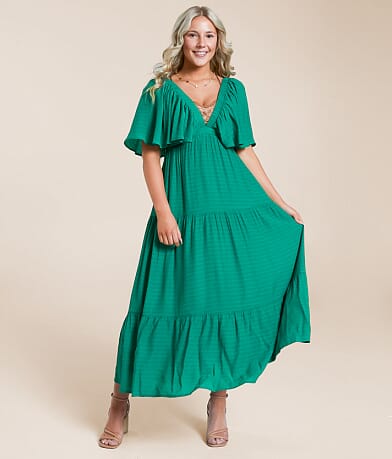 Willow & Root Ruffle Midi Dress front view