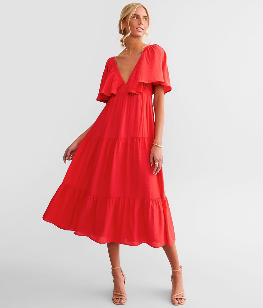 Red ruffle midi dress on sale