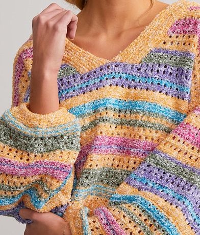 Blue Blush Neon Pointelle Cropped Sweater misc detail 1 view
