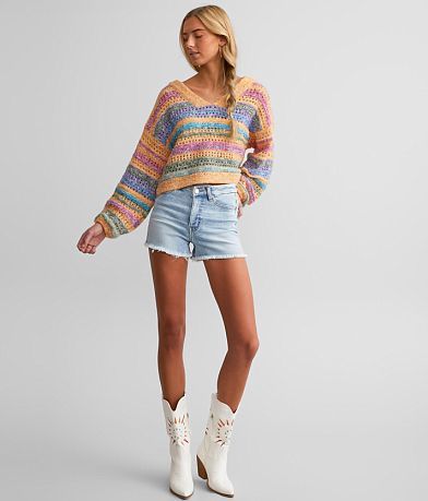 Blue Blush Neon Pointelle Cropped Sweater misc detail 2 view