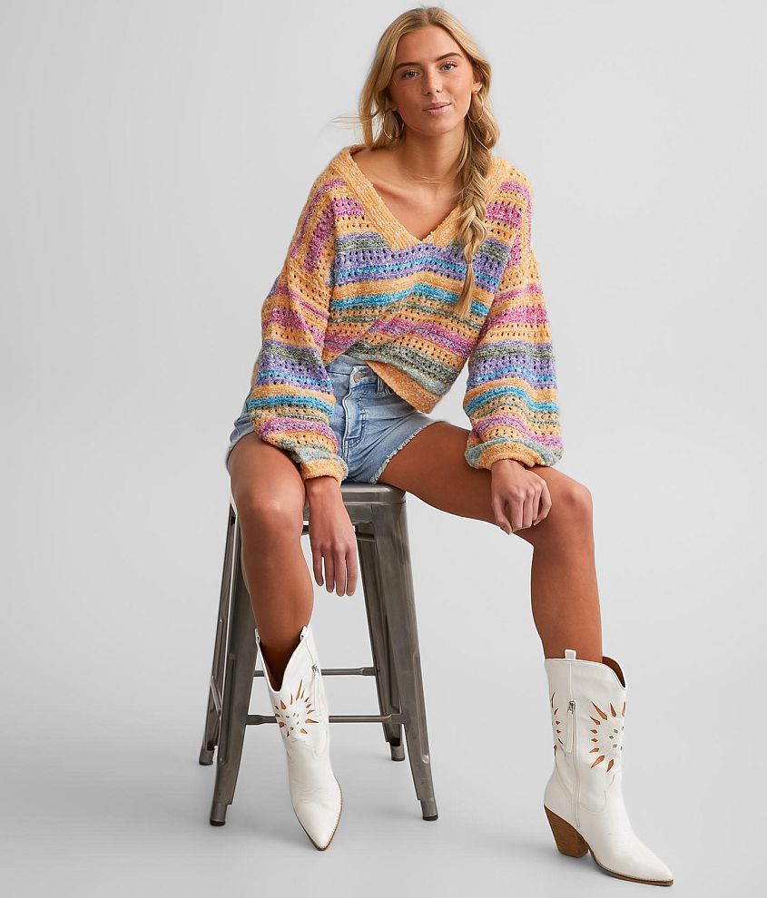 Blue Blush Neon Pointelle Cropped Sweater front view