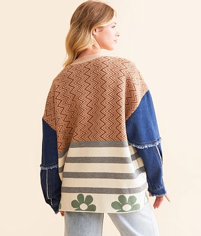 Blue Blush Pieced Cardigan Sweater back view
