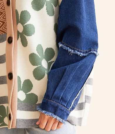 Blue Blush Pieced Cardigan Sweater misc detail 1 view