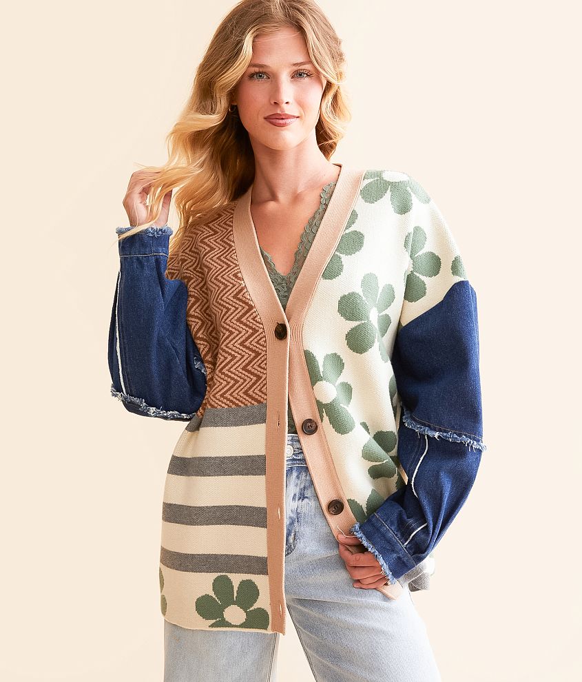 Blue Blush Pieced Cardigan Sweater