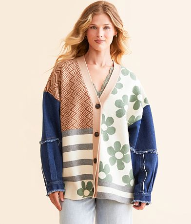 Blue Blush Pieced Cardigan Sweater full right side view