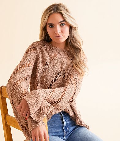 Blue Blush Chevron Nubby Sweater front view