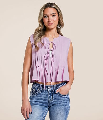 lalavon. Pleated Front Tie Tank Top front view