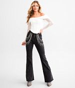 Blue B Ultra High Rise Rhinestone Fringe Flare Stretch Jean
