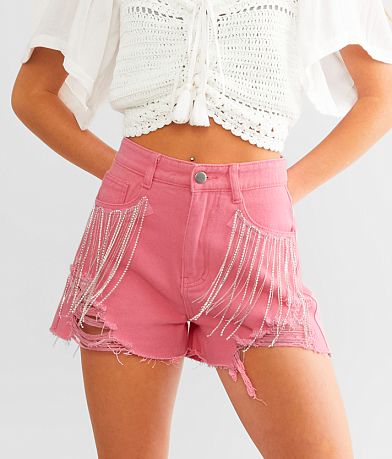 Blue B Ultra High Rise Rhinestone Fringe Short front view