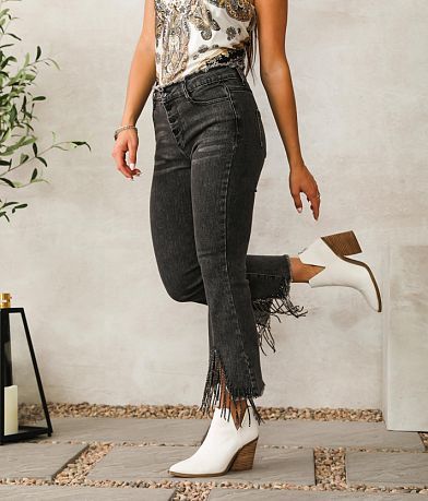 Blue B Rhinestone High Rise Cropped Flare Stretch Jean front view
