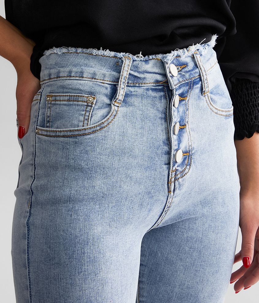 Rhinestone High Rise Cropped Flare Jean