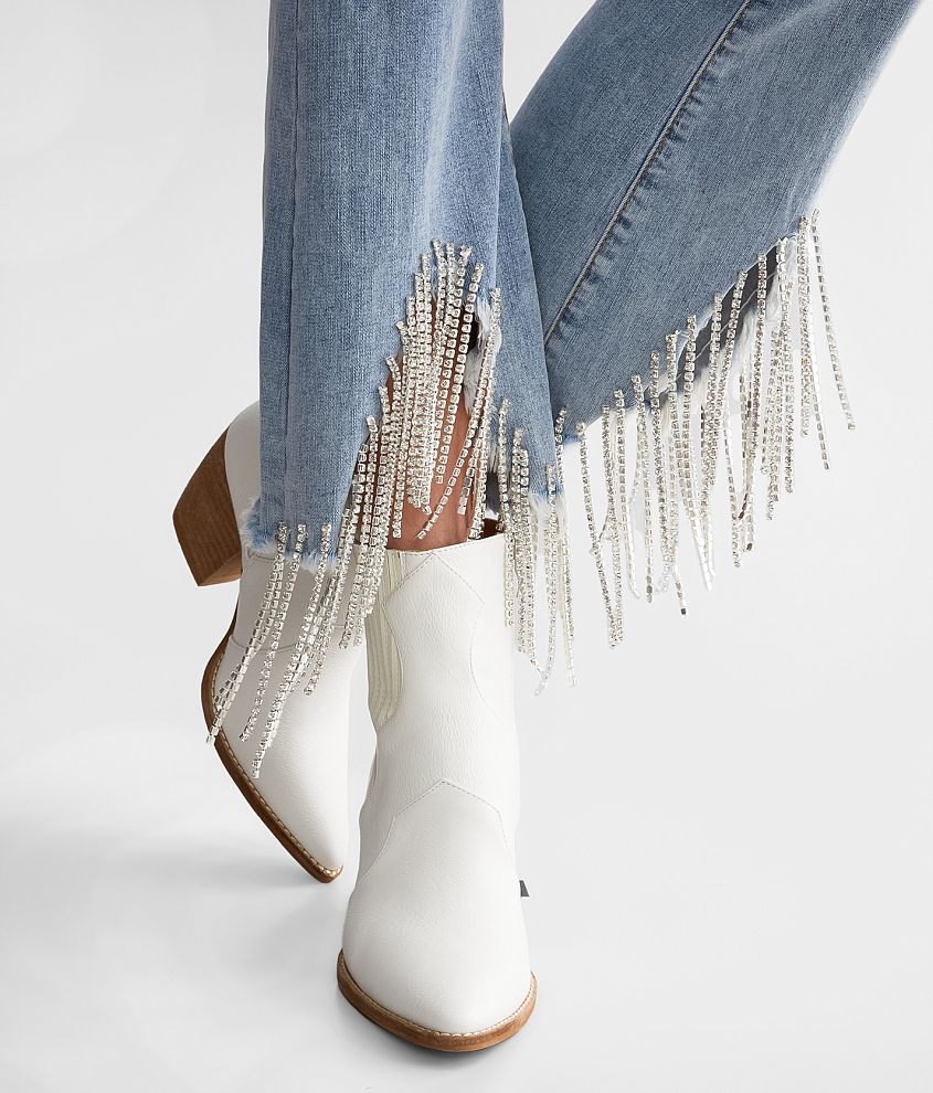 Rhinestone High Rise Cropped Flare Jean