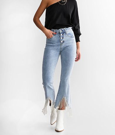 Blue B Rhinestone High Rise Cropped Flare Jean front view