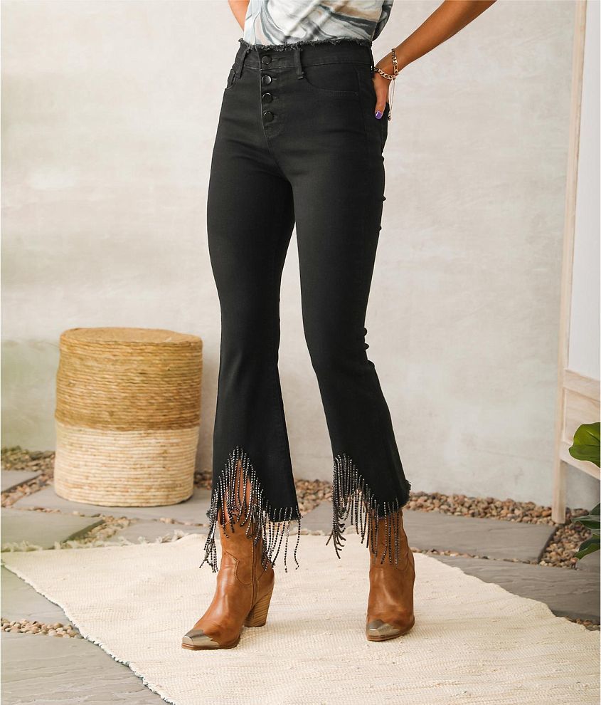 FRINGE BELL BOTTOM JEAN IN BLACK DENIM