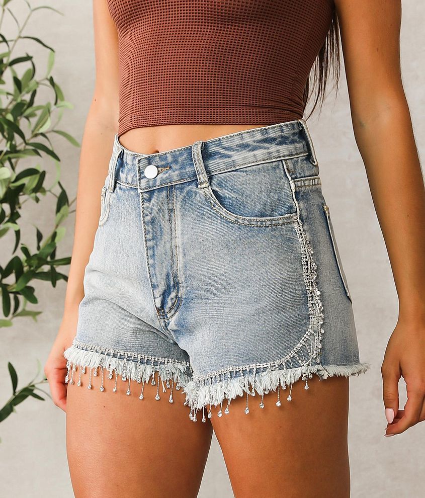 Blue B Rhinestone Ultra High Rise Short - Women's Shorts in Light Denim