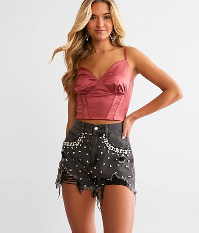 Blue B Ultra High Rise Rhinestone Short front view
